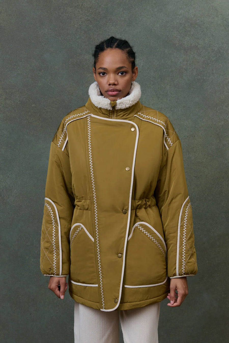 Louise Misha Tanya embroidered coat - olive