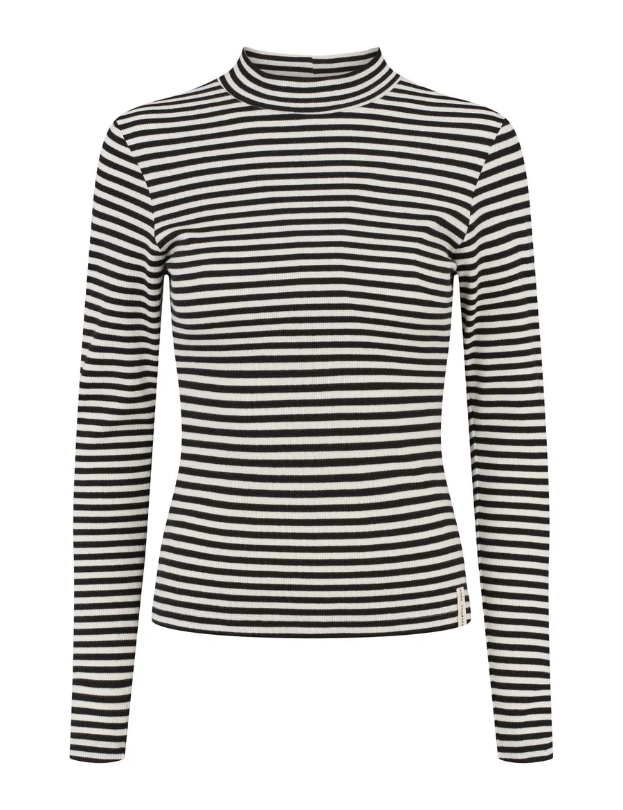 Esme Studio blossom stripe long sleeved turtleneck - Snow White & black