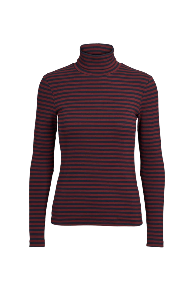 Basic Apparel Ludmilla striped roll neck top - Bordeaux / blue