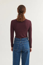 Basic Apparel Ludmilla striped roll neck top - Bordeaux / blue