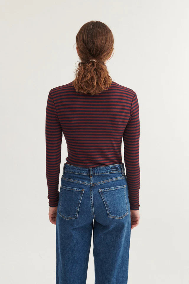 Basic Apparel Ludmilla striped roll neck top - Bordeaux / blue