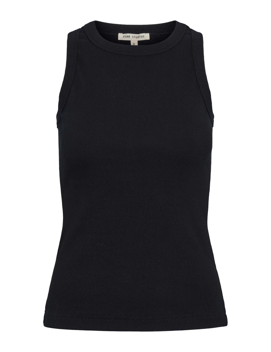 Esme Studios Blossom racer back rib tank - black
