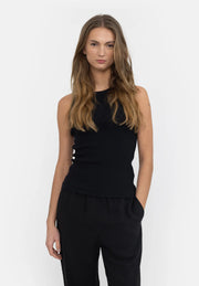 Esme Studios Blossom racer back rib tank - black