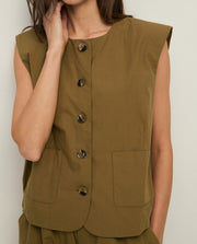 Yerse poplin button through vest top - khaki