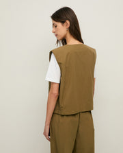 Yerse poplin button through vest top - khaki