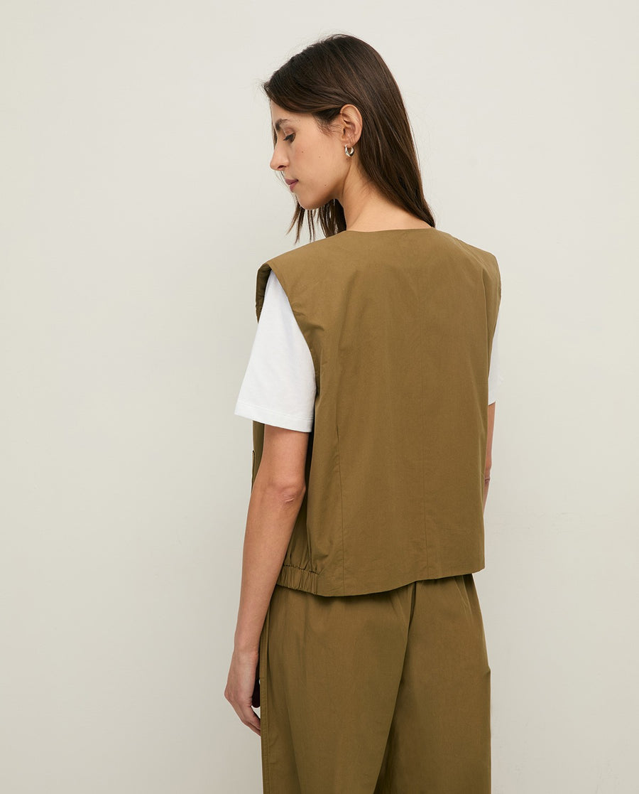 Yerse poplin button through vest top - khaki
