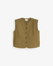 Yerse poplin button through vest top - khaki