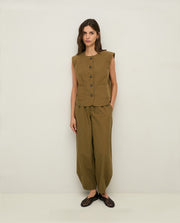 Yerse poplin button through vest top - khaki