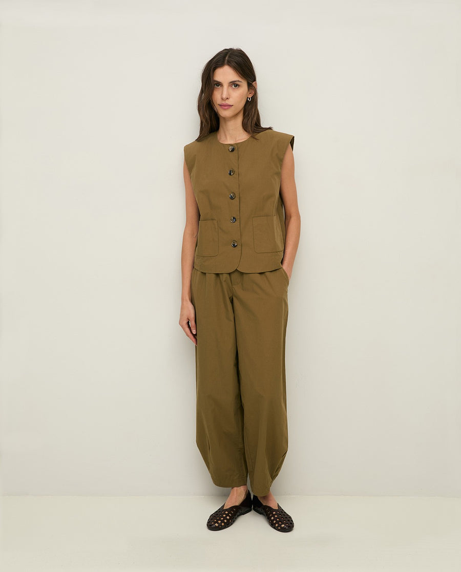 Yerse poplin button through vest top - khaki