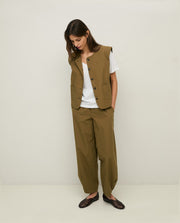 Yerse poplin button through vest top - khaki