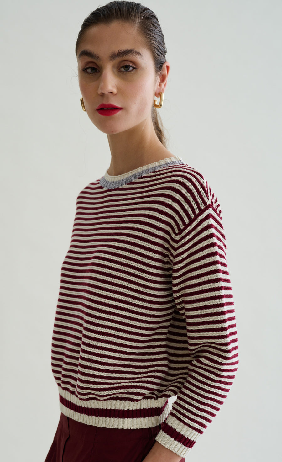 Floor striped jumper - wine/ecru