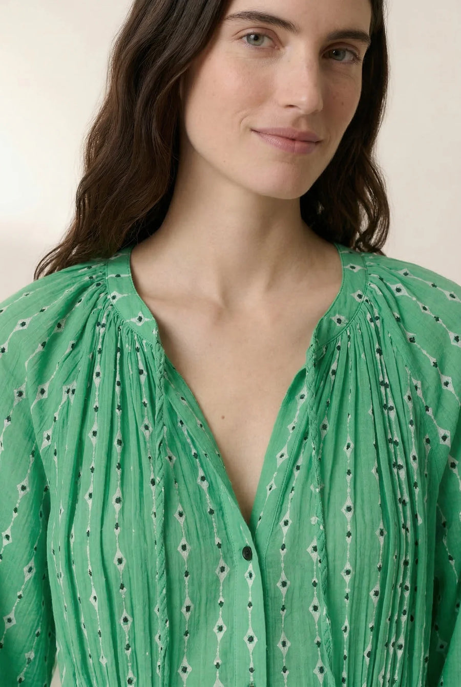 Leon & Harper Roudy green print dress