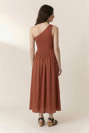 Leon + Harper Rahul one shoulder dress - terracotta