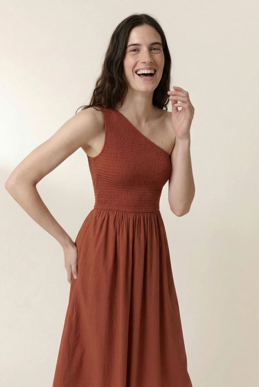 Leon + Harper Rahul one shoulder dress - terracotta
