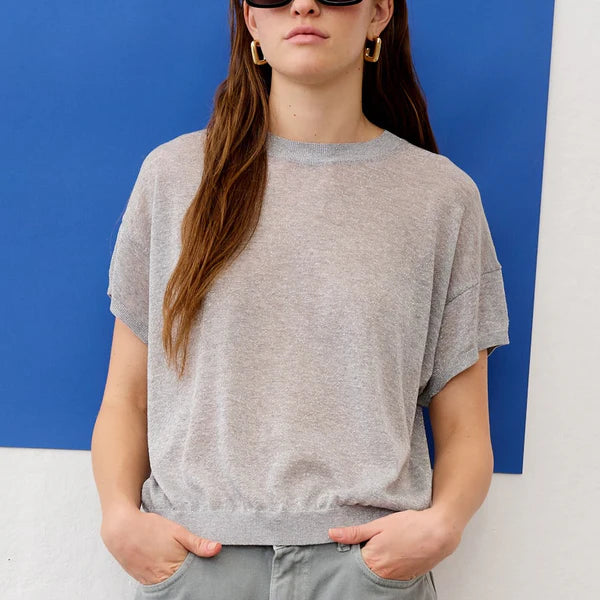 Floor clothing silver lurex crew neck short sleeved knit