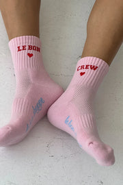 Le Bon Shoppe Embroidered crew sock Strawberry milk