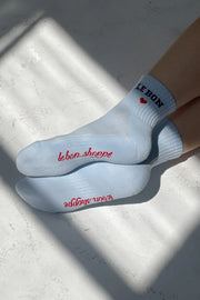 Le Bon Shoppe embroidered crew sock - sky blue
