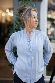 Hartford Carmela ruffle viscose / wool mix blouse - light blue