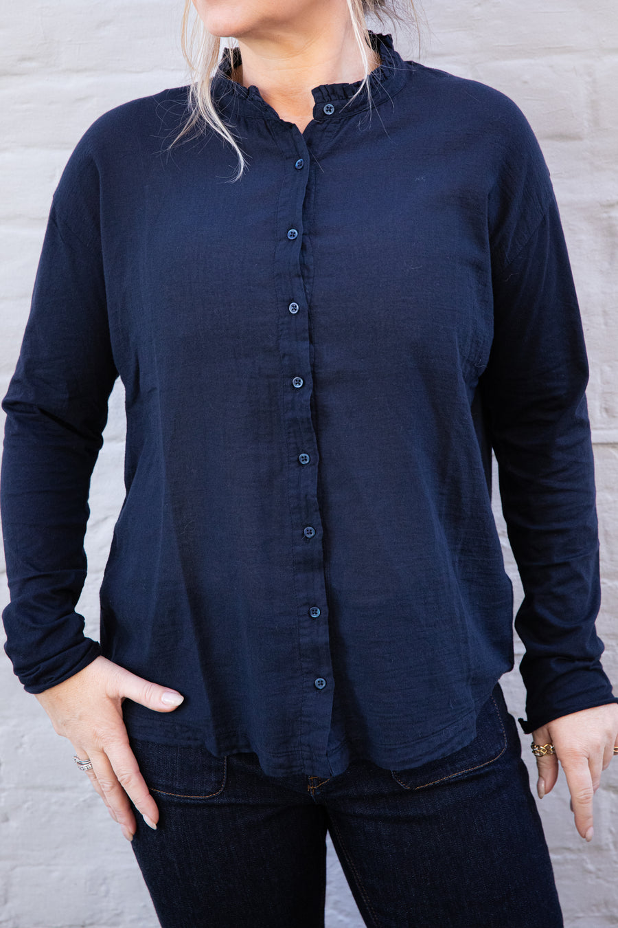 Hartford Takalo jersey ruffle neck - navy